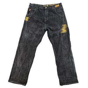 Akademiks Jeans Baggy Denim Men 40 x 35 Vintage Y2K Rap Hip Hop Black Gray Gold